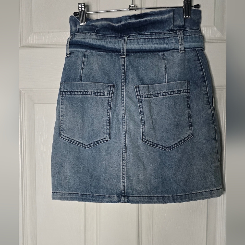 Free People Splendor In The Grass Paper Bag Tie Denim Mini Skirt - Picture 3 of 7